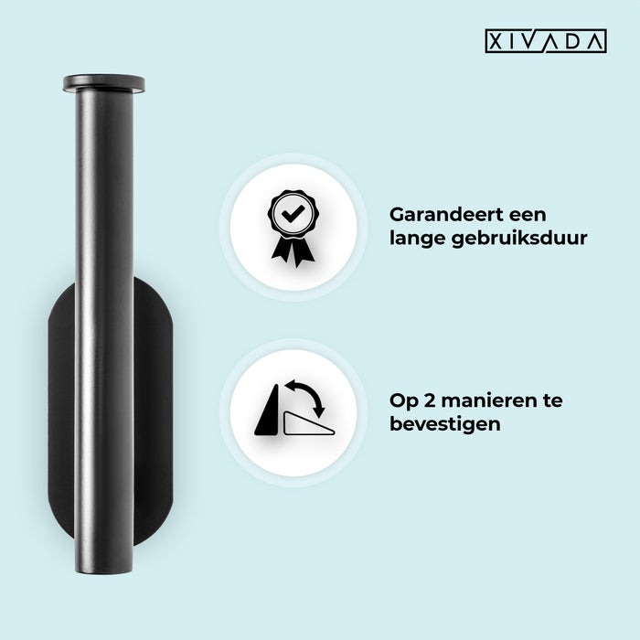 XIVADA Toiletrolhouder Nino - Rvs - Zelfklevend - Zwart