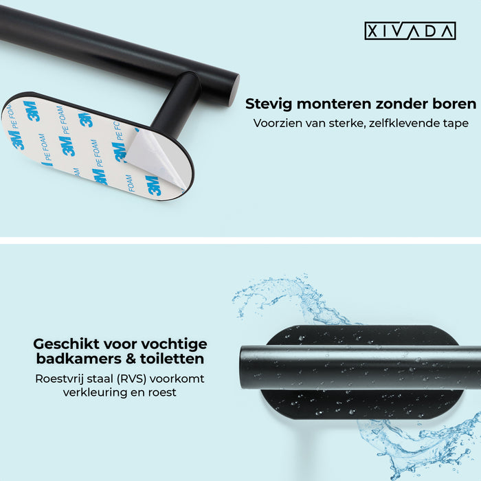 XIVADA Toiletrolhouder Nino - Rvs - Zelfklevend - Zwart