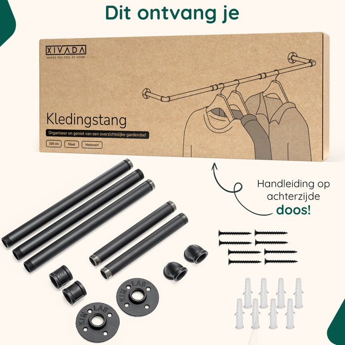 XIVADA Kledingrek Zora - Metaal - Draagkracht 30 KG - 110 cm - Zwart
