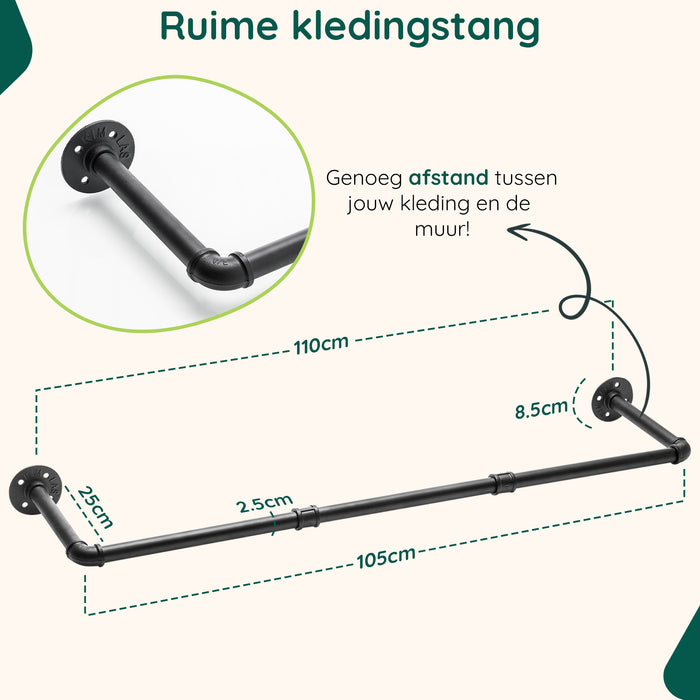 XIVADA Kledingrek Zora - Metaal - Draagkracht 30 KG - 110 cm - Zwart
