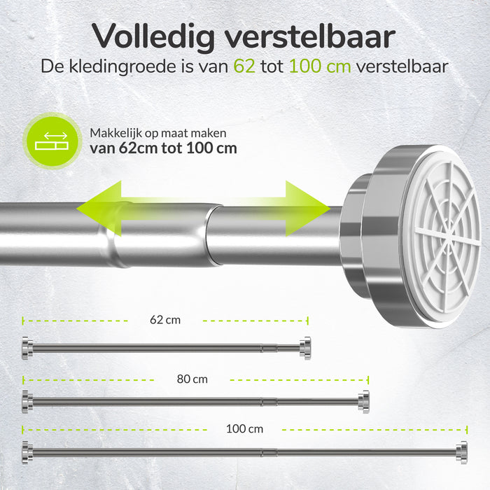 XIVADA Kledingstang Vigo - Zonder boren - Verstelbaar - Zilver
