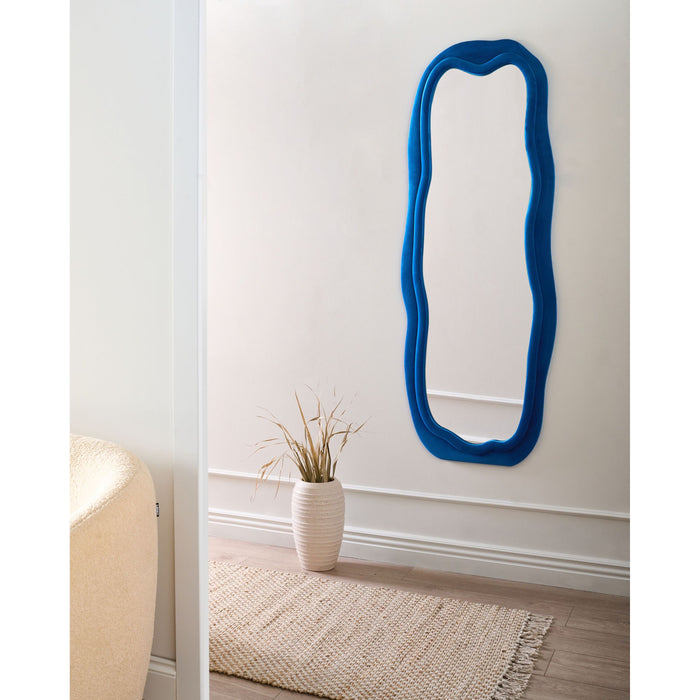 Beliani - BEAUNE - Wandspiegel - Blauw - Fluweel|MDF