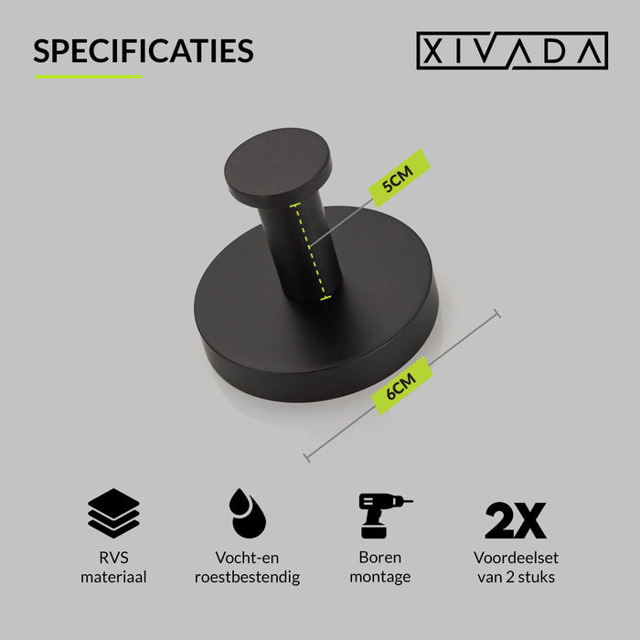 XIVADA Handdoekhaakjes Giro - Inclusief montageset - Zwart - 2 stuks