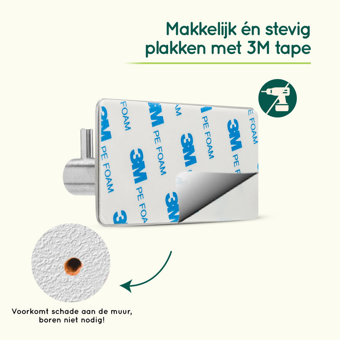 XIVADA Handdoekhaken Duo - Rvs - Plakstrip - Zilver - 2 in 1