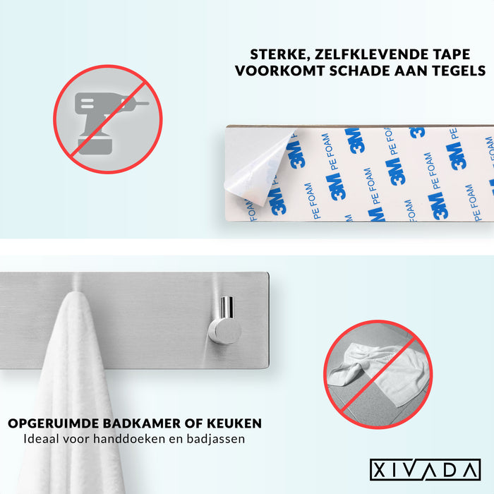 XIVADA Handdoekhaakjes Tres - Zelfklevend - Zilver - 3 in 1