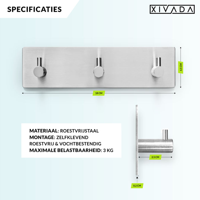 XIVADA Handdoekhaakjes Tres - Zelfklevend - Zilver - 3 in 1