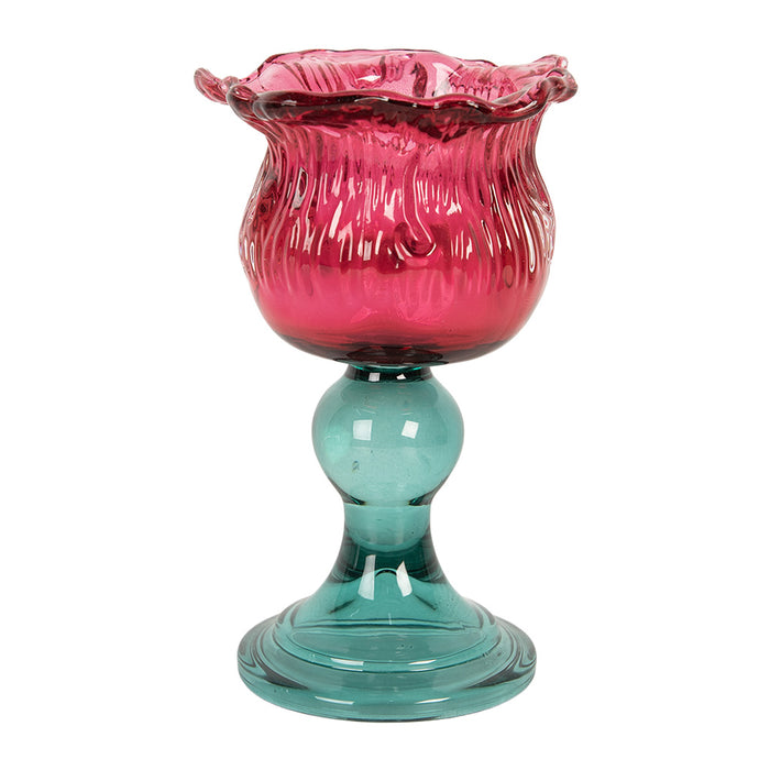 Clayre & Eef Waxinelichthouder Ø 10x16 cm Roze Glas