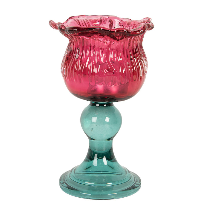 Clayre & Eef Waxinelichthouder Ø 10x16 cm Roze Glas