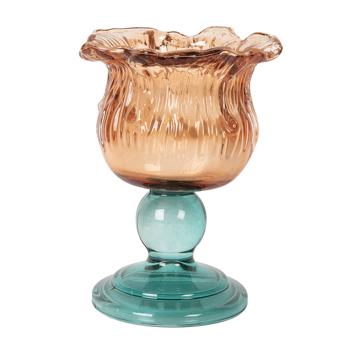 Clayre & Eef Waxinelichthouder Ø 10x14 cm Oranje Glas