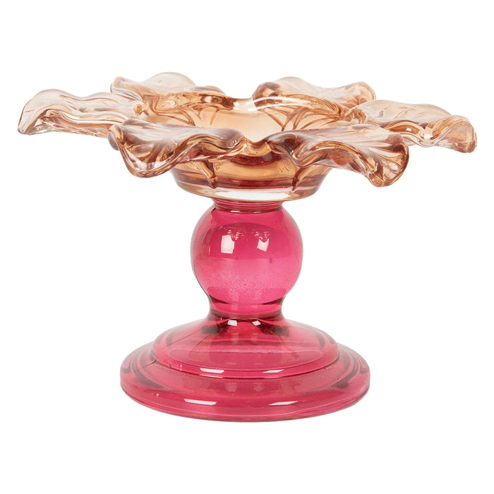 Clayre & Eef Waxinelichthouder Ø 14x9 cm Oranje Glas