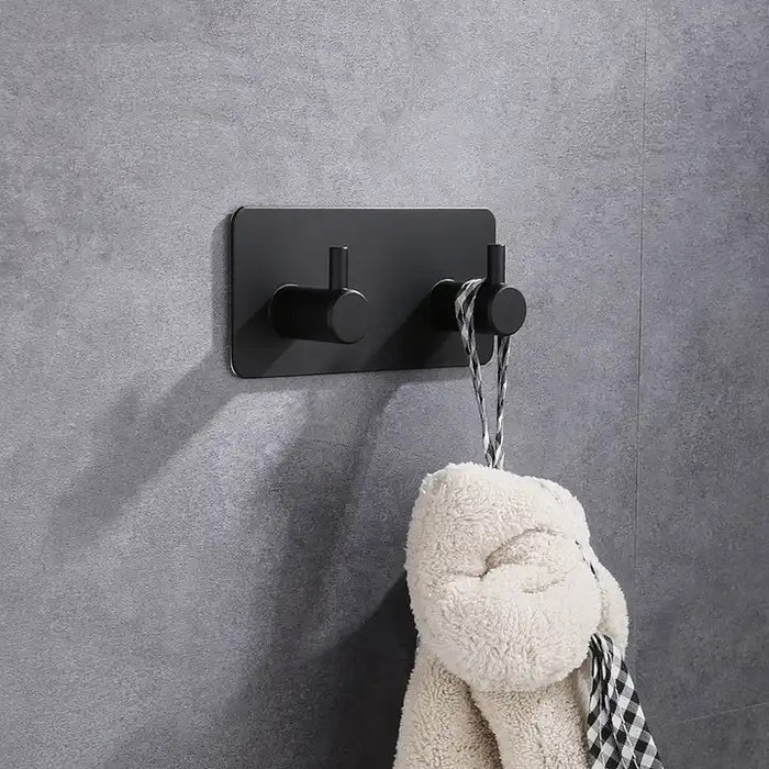 XIVADA Handdoekhaken Duo - Rvs - Plakstrip - Zwart - 2 in 1