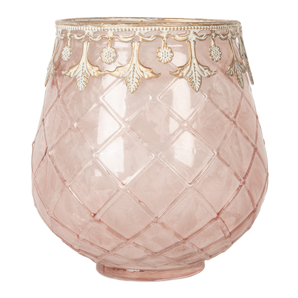 Clayre & Eef Waxinelichthouder Ø 13x14 cm Roze Glas
