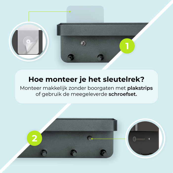 XIVADA Sleutelrekje Loda - Rvs - Plakstrip - Schroefset - Matzwart