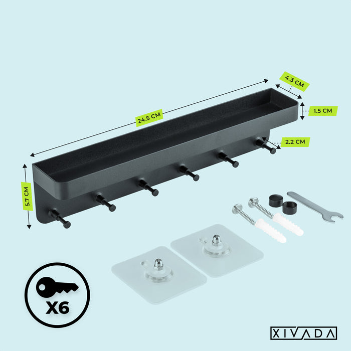 XIVADA Sleutelrekje Loda - Rvs - Plakstrip - Schroefset - Matzwart