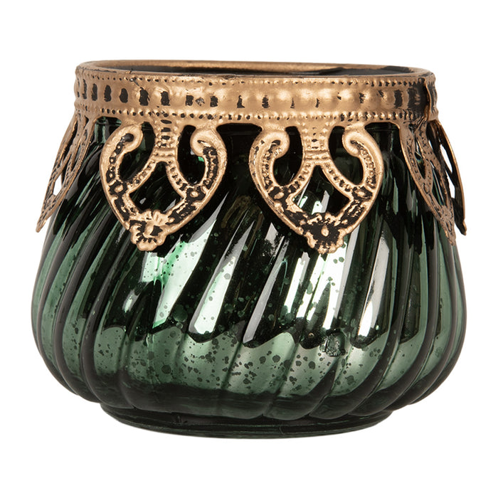 Clayre & Eef Waxinelichthouder Ø 8x7 cm Groen Glas