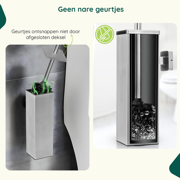 XIVADA Toiletborsterhouder Cira - Vierkant - Boren - Rvs - Zilver