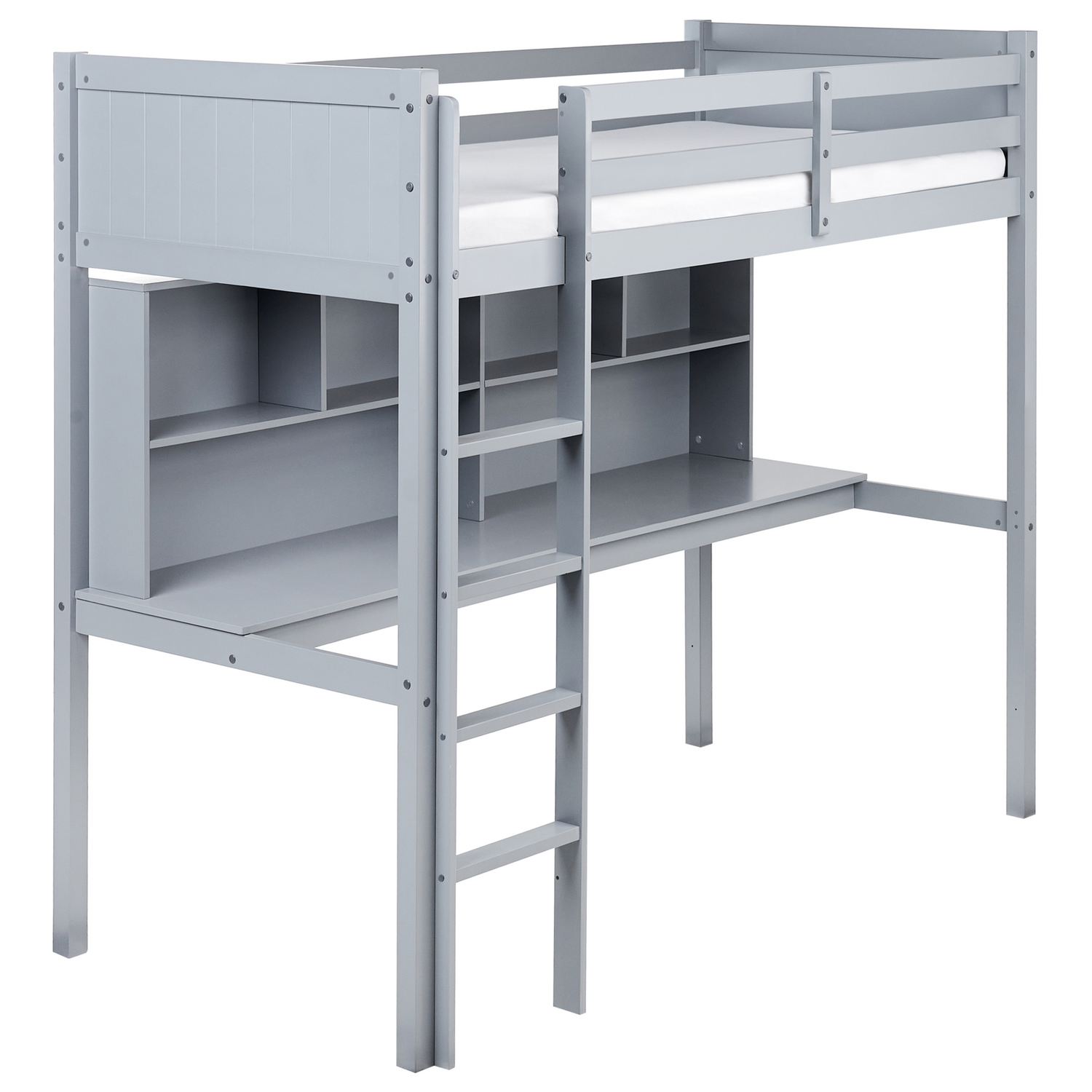Beliani - FOUCAMONT - Hoogslaper - Grijs - 90 x 200 cm - Dennenhout