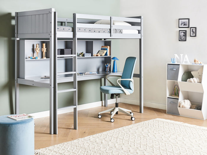 Beliani - FOUCAMONT - Hoogslaper - Grijs - 90 x 200 cm - Dennenhout