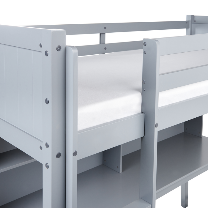 Beliani - FOUCAMONT - Hoogslaper - Grijs - 90 x 200 cm - Dennenhout