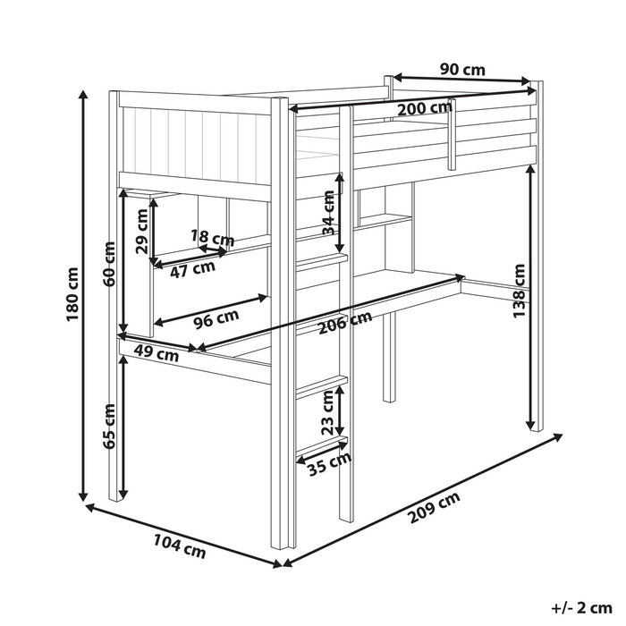 Beliani - FOUCAMONT - Hoogslaper - Grijs - 90 x 200 cm - Dennenhout