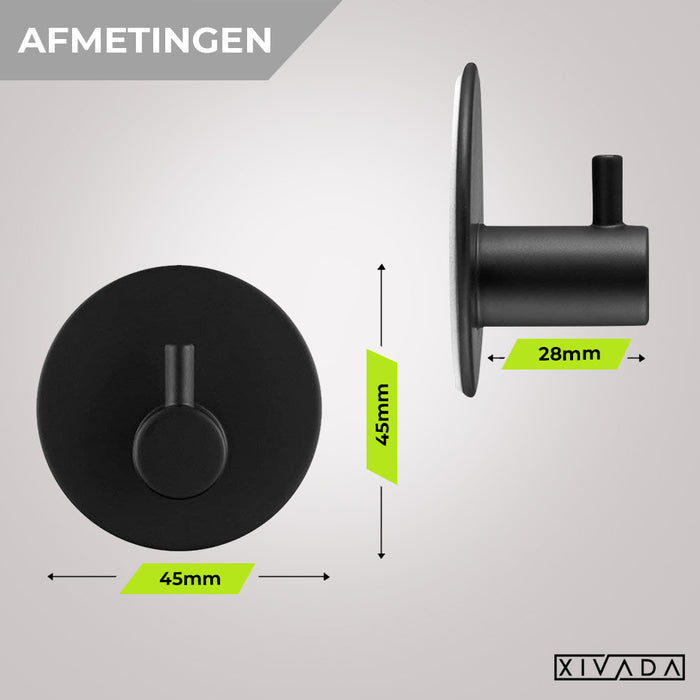 XIVADA Hannddoekhaakjes Roma - RVS - Zelfklevend - Zwart - Set van 2