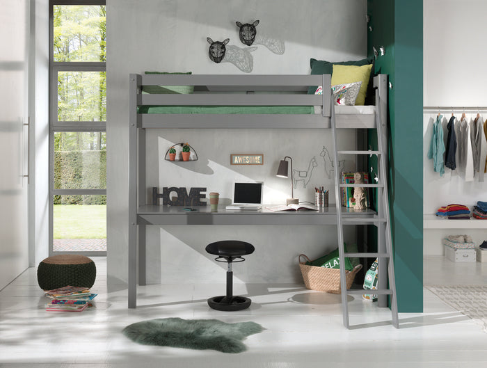 LUCEVI - Pino Mezzanine bed + Ladder + Bureau - Grijs - 90x200 cm