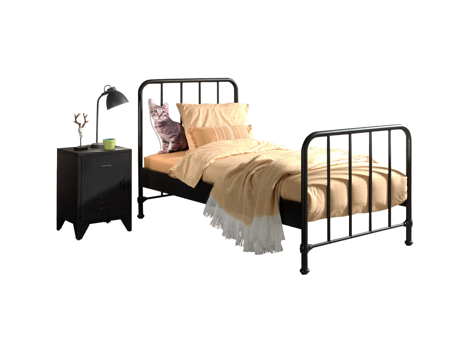 LUCEVI - Bronxx bed + Nachtkastje - Zwart - 90x200 cm