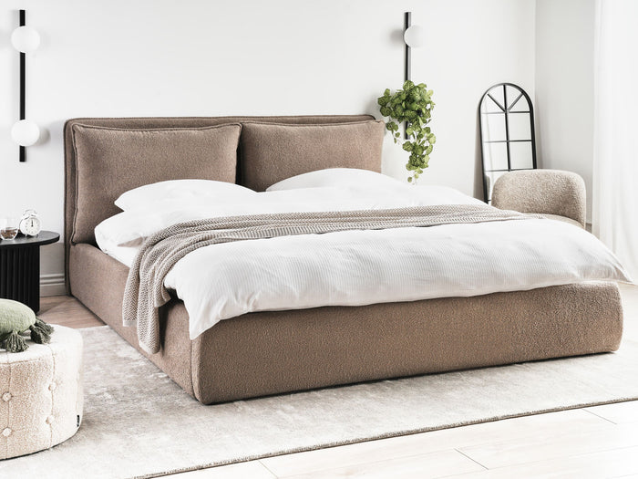 Beliani-BAJONNA-Bed met opbergruimte-Taupe-180 x 200 cm-Bouclé