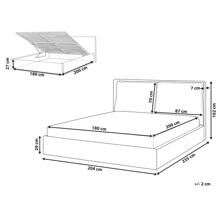 Beliani-BAJONNA-Bed met opbergruimte-Taupe-180 x 200 cm-Bouclé