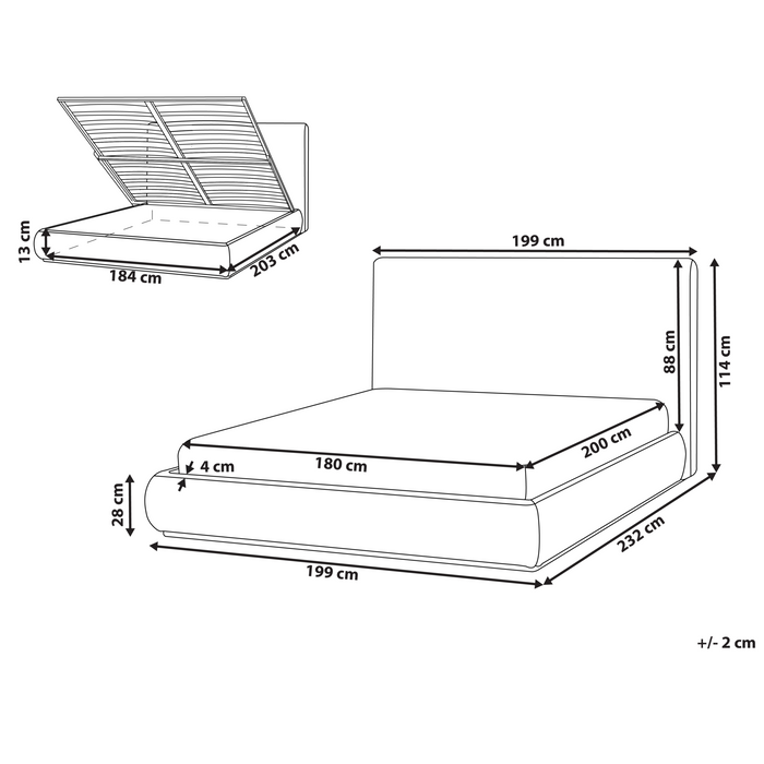 Beliani-CAMPAGNE-Bed met opbergruimte-Beige-180 x 200 cm-Polyester