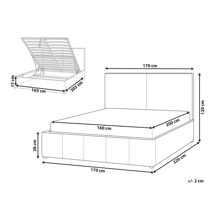 Beliani-CASTELNAVET-Tweepersoonsbed-Taupe-160 x 200 cm-Polyester