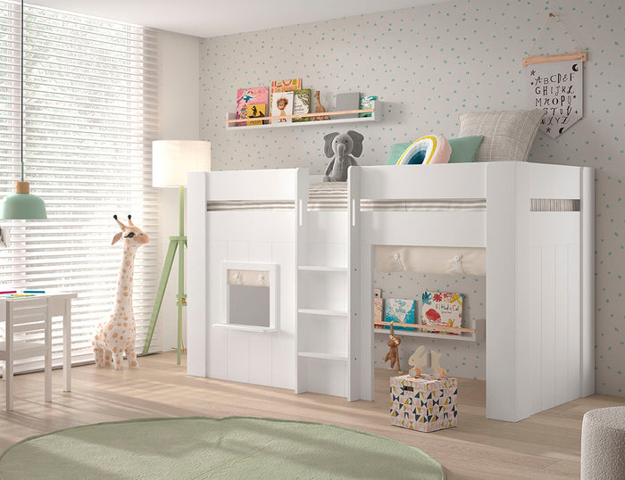 LUCEVI - Reno halfhoogslaper + Noah set gordijntjes - Wit - 90x200 cm