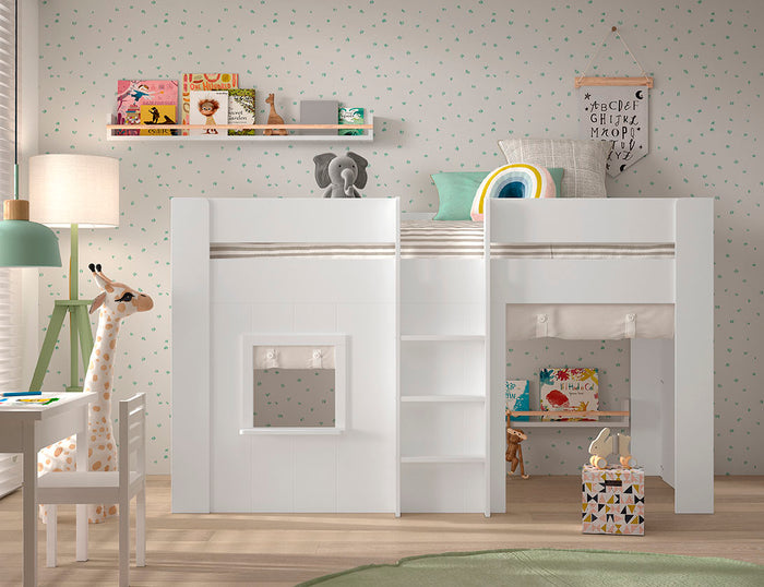 LUCEVI - Reno halfhoogslaper + Noah set gordijntjes - Wit - 90x200 cm