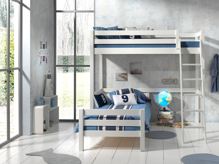 LUCEVI - Pino Mezzanine bed + Ladder + Bed - Wit - 90x200 cm