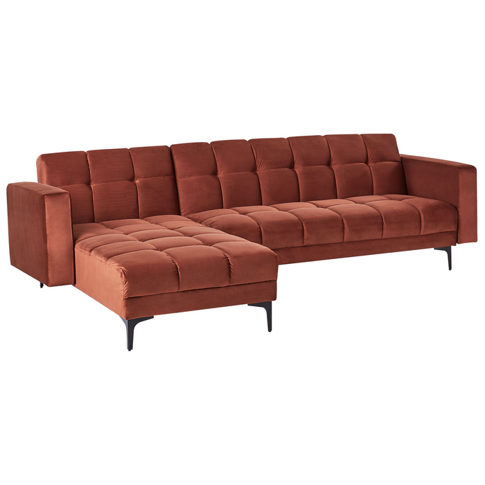 Beliani-ALNES-Hoekbank met ottomaan-Lichtrood-Rechtszijdig-Polyester