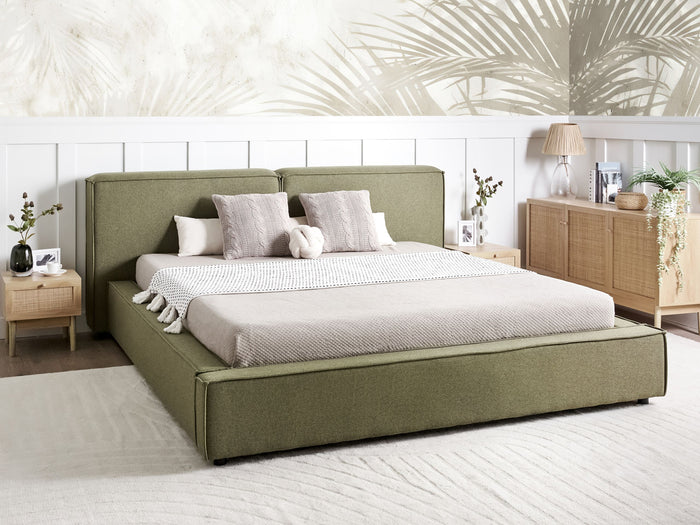 Beliani - LINARDS - Tweepersoonsbed - Groen - 180 x 200 cm - Stof