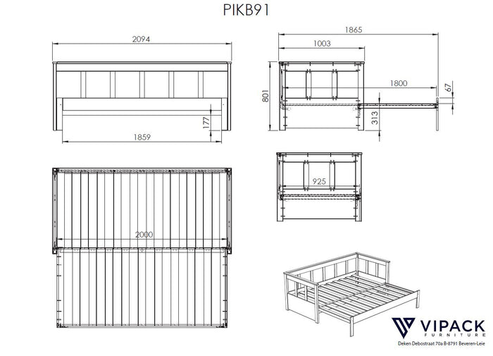 LUCEVI - Pino 91 Uitschuif-kajuitbed 90x200cm - Wit