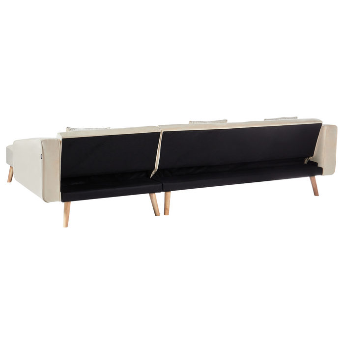 Beliani - VADSO - Hoekslaapbank - Lichtbeige - Linkszijdig - Fluweel