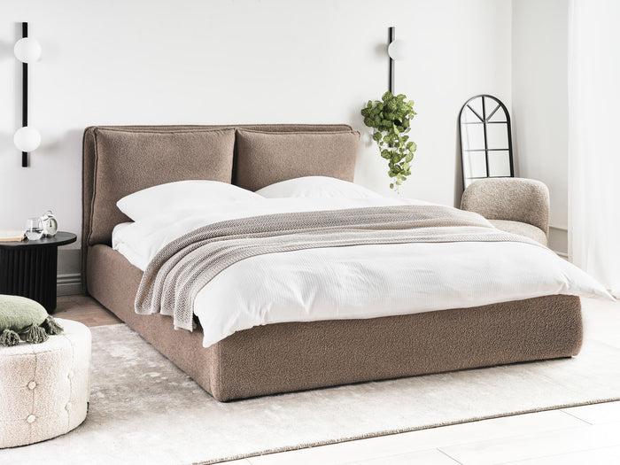 Beliani-BAJONNA-Bed met opbergruimte-Taupe-160 x 200 cm-Bouclé