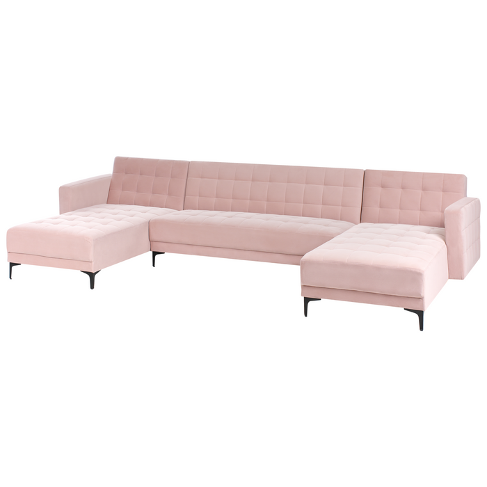 Beliani - ABERDEEN - U-vorm bank - Pastelroze - Fluweel