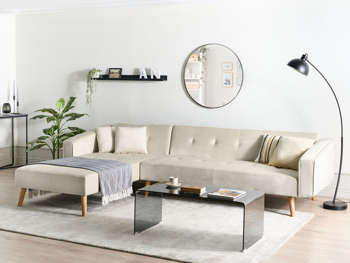 Beliani - VADSO - Hoekslaapbank - Lichtbeige - Rechterzijde - Fluweel