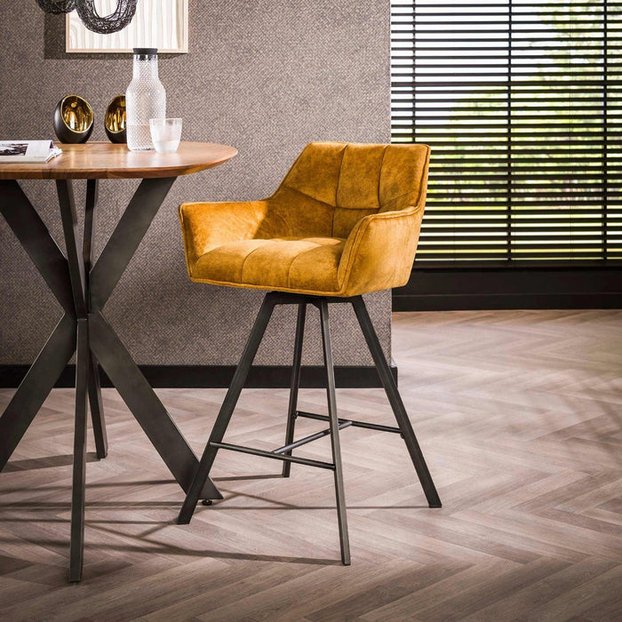 AnLi Style Barstoel raster draaibaar - goudkleurig velours - set van 2