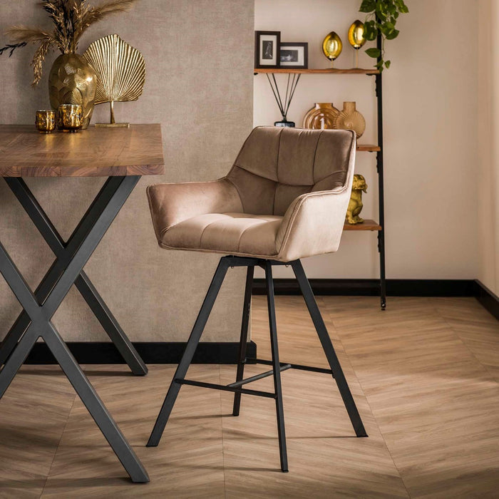 AnLi Style Barstoel raster draaibaar - Champagne velours - set van 2