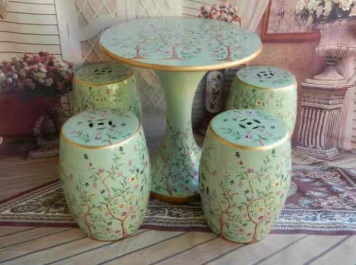 Fine Asianliving Keramische Kruk en Tafel Bloemen