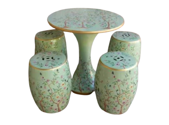 Fine Asianliving Keramische Kruk en Tafel Bloemen