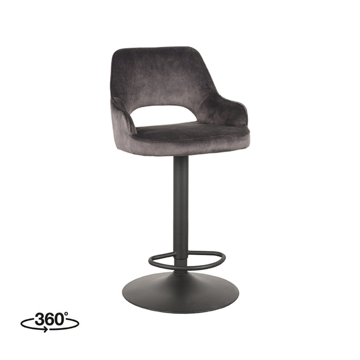 LABEL51 - Barkruk Fer - Antraciet Velours - Zwart Metaal