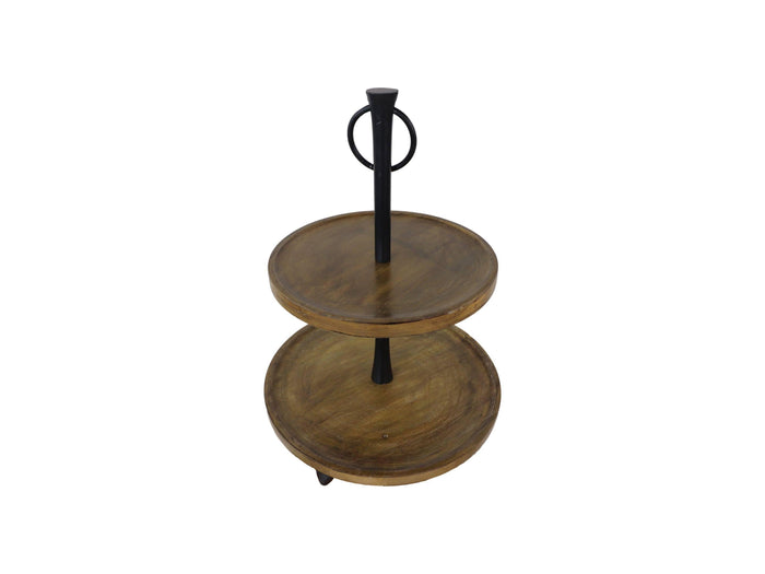 Houten etagere - 30x30x45 - Naturel - Mangohout|aluminium
