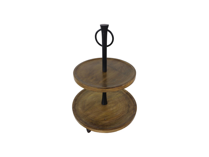 Houten etagere - 30x30x45 - Naturel - Mangohout|aluminium
