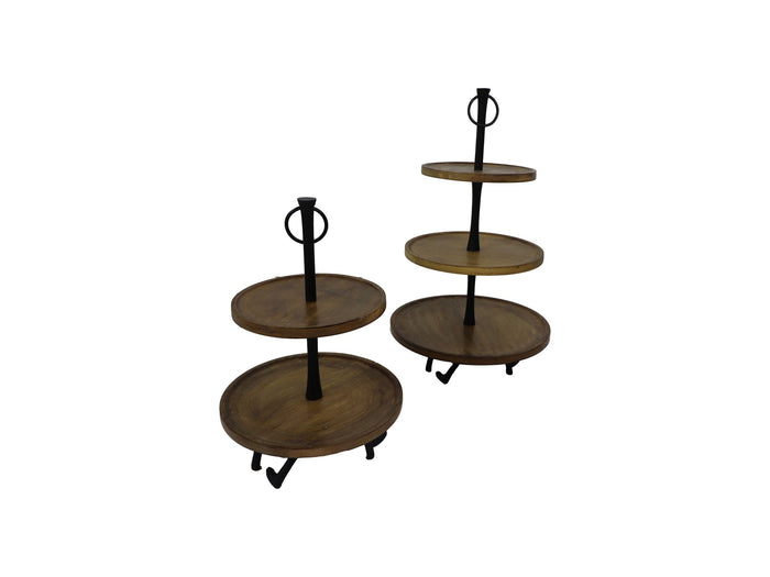 Houten etagere - 30x30x45 - Naturel - Mangohout|aluminium