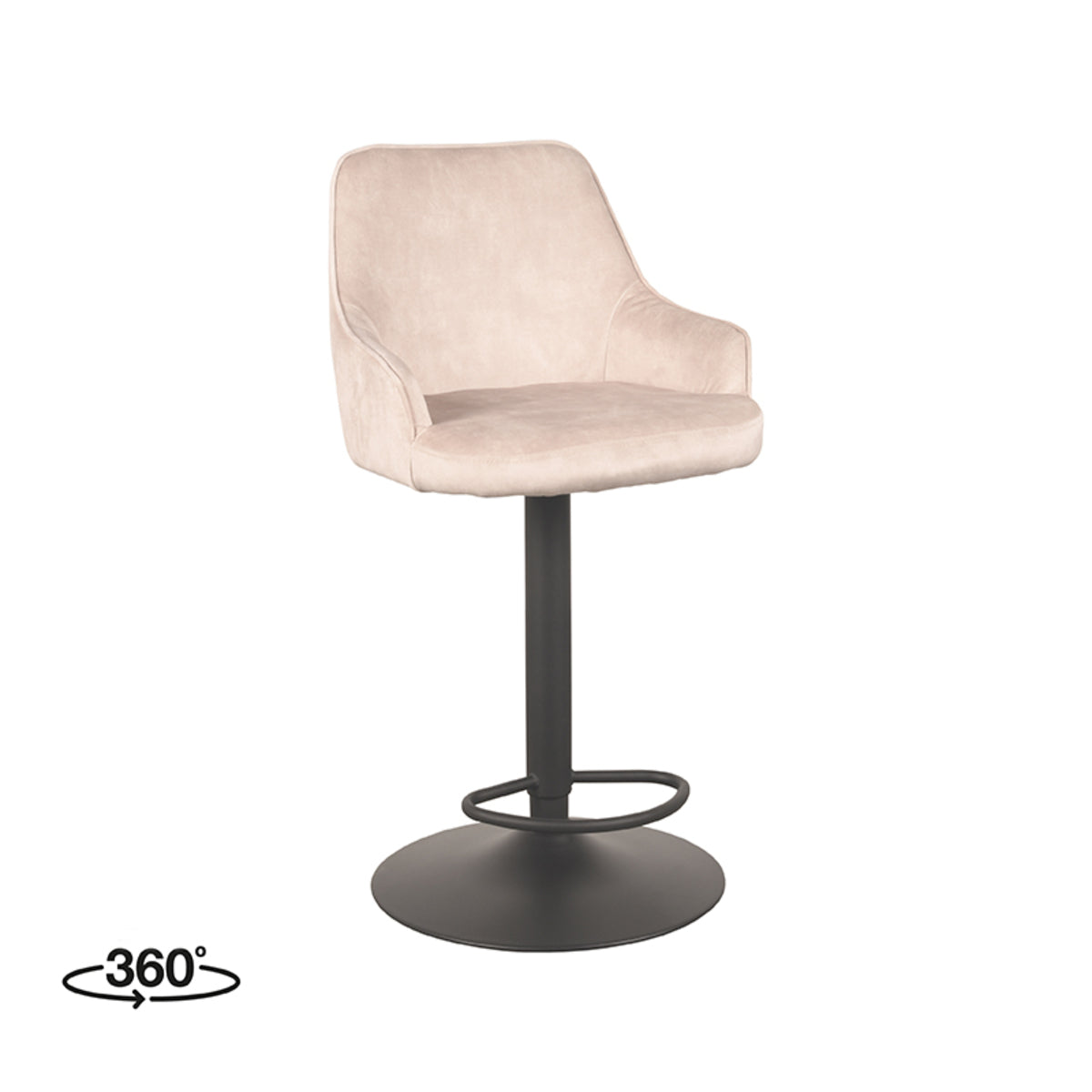 LABEL51 - Barkruk Fender - Naturel Velours - Zwart Metaal